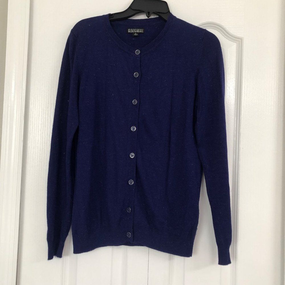 Original Nicole Miller womens silver thread button front cardigan blue small